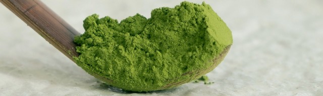 Matcha-Pulver auf einem Matcha-Löffel